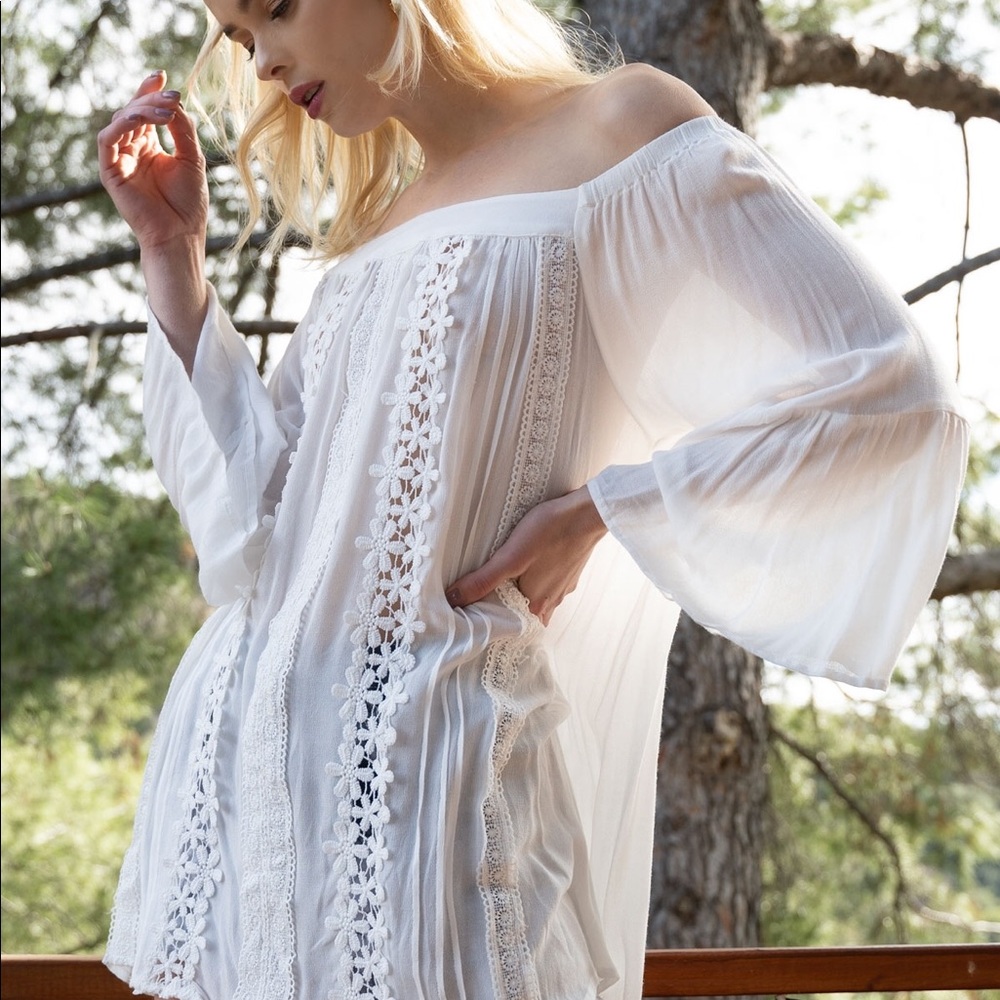 Boho Bell Sleeve White Top